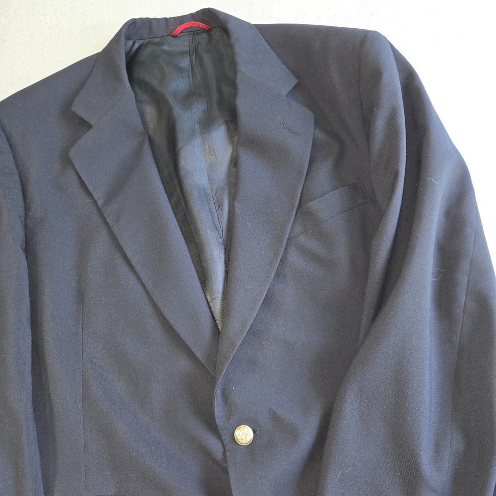 Jos. A. Bank Blazer Mens 46R Navy Blue 100% Wool Gold Crest Button Kent Coat